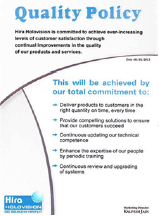 Quality Policy Certificate